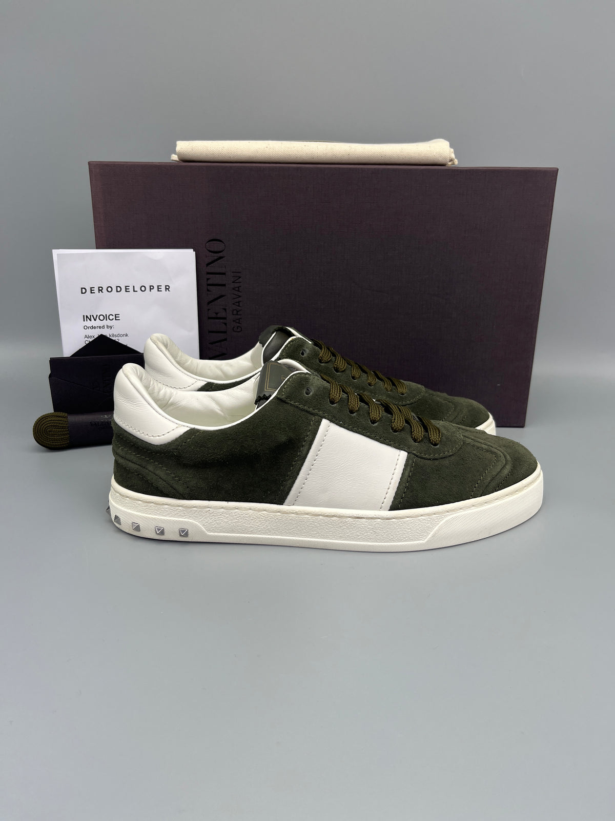 Valentino Garavani Flycrew suede sneaker in army green